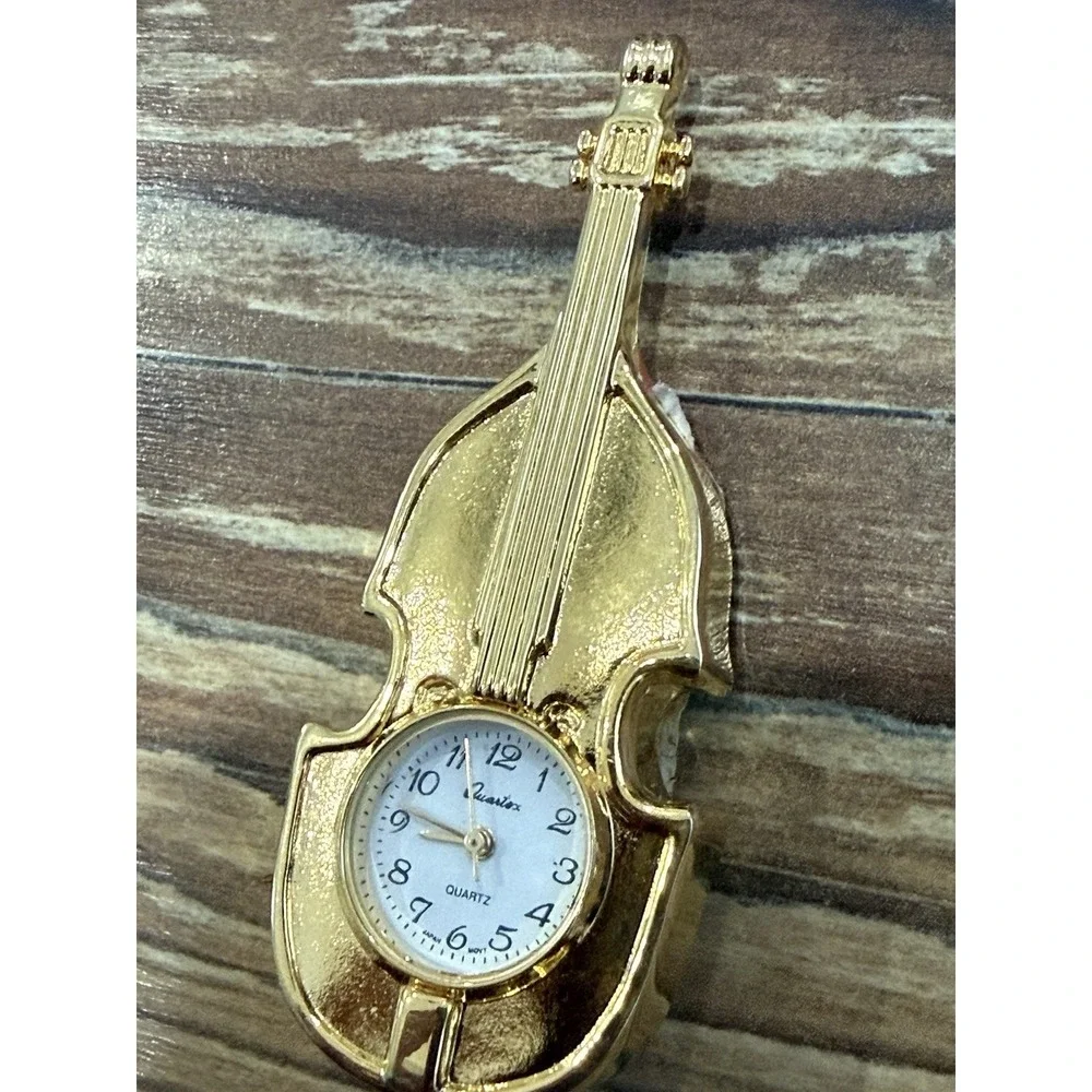 MINIATURE Quartex Mini CLOCK Gold Tone Cello